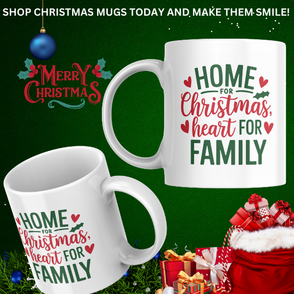 Shop the "Home for Christmas, Heart for Family" Dual-Sided Printed Mug - Perfect for Holiday Gatherings