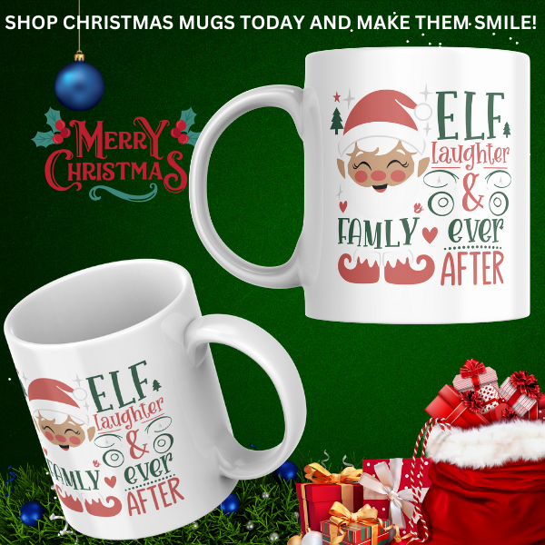 Shop the Elf Laughter & Ever After Family Christmas Mug - Double-Sided Print for Festive Cheer