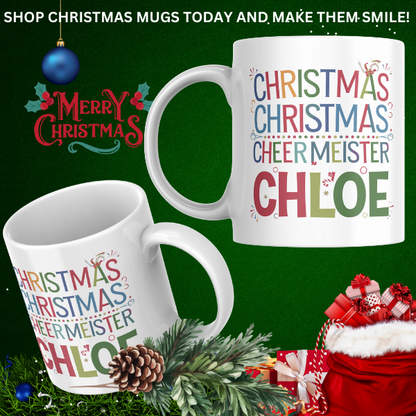 Shop Personalized Christmas Mug - Festive Cheermeister Chloe Design, Double-Sided Print