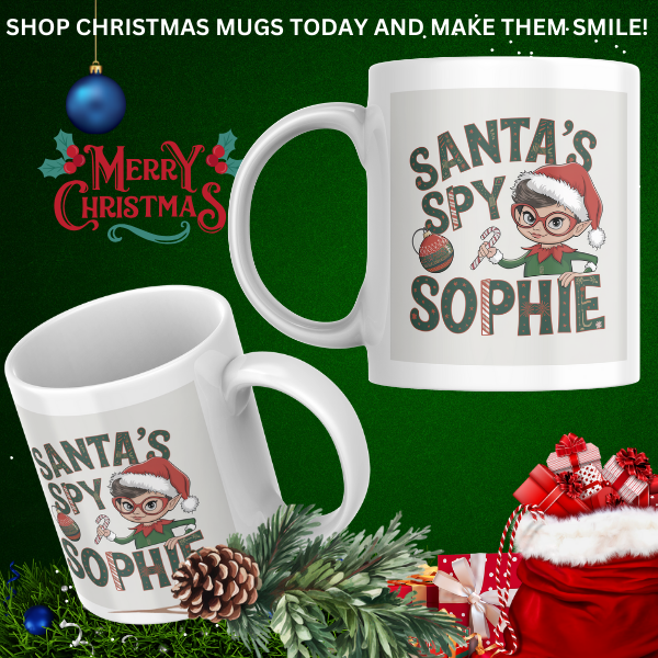 Shop the Personalized "Santa's Spy Sophie" Christmas Mug - Double-Sided Print