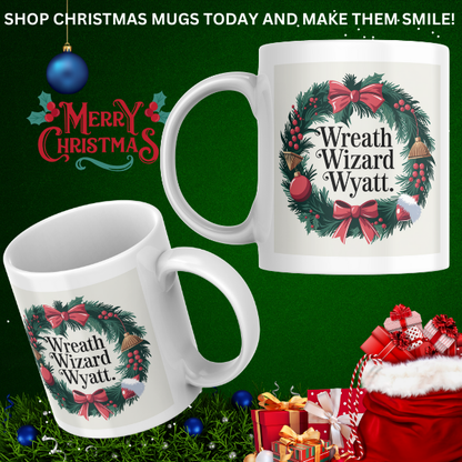 Shop the Wreath Wizard Wyatt V2: Personalized Christmas Mug with Double-Sided Print