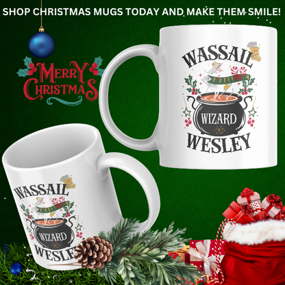 Shop the Personalized Wassail Wizard Wesley Christmas Mug – Double-Sided Print