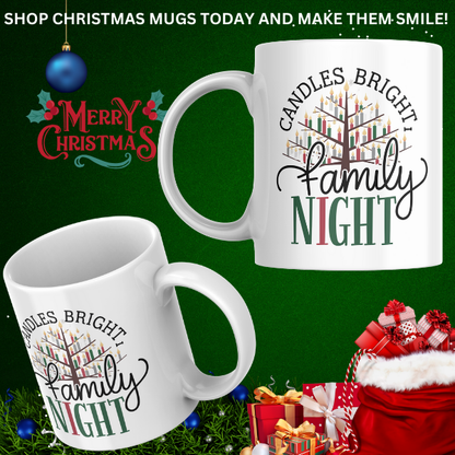 Shop the "Candles Bright, Family Night" Christmas Mug - Double-Sided Print for Festive Gatherings