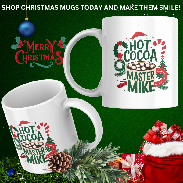 Shop the Personalized "Hot Cocoa Master Mike" Christmas Mug - Double-Sided Print