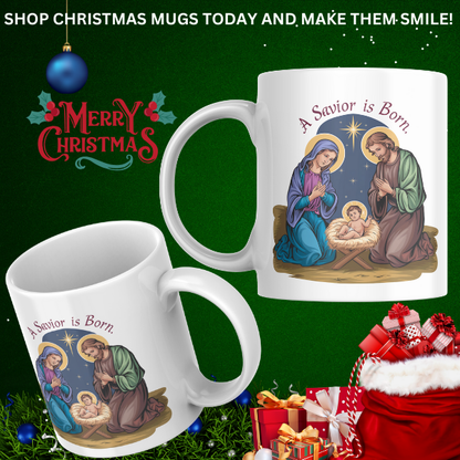 Shop the "A Savior is Born" Christmas Mug - Double-Sided Print for Festive Cheer