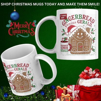 Shop the Personalized Gingerbread Genius Gerald Christmas Mug – Double-Sided Print