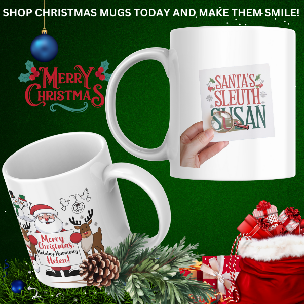 Shop Personalized Christmas Mug - Santa's Sleuth Susan Design, Double-Sided Print