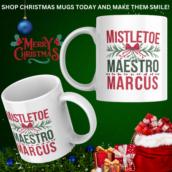 Shop the Personalized Mistletoe Maestro Marcus Christmas Mug - Double-Sided Print