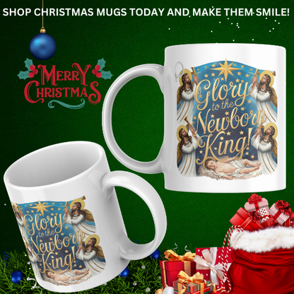 Shop the "Glory to the Newborn King" Christmas Mug - Double-Sided Print for Festive Cheer