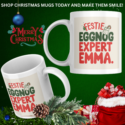 Shop the Personalized Christmas Mug by Eggnog Expert Emma - Double-Sided Print for Festive Cheer