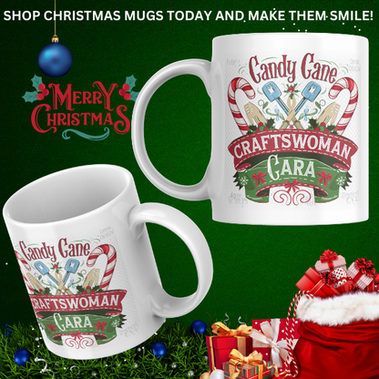 Shop Personalized Christmas Mug Featuring Candy Cane Craftswoman Cara - Double-Sided Print