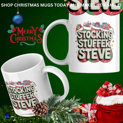 Shop Personalized Christmas Mug - "Stocking Stuffer Steve" Design, Double-Sided Print