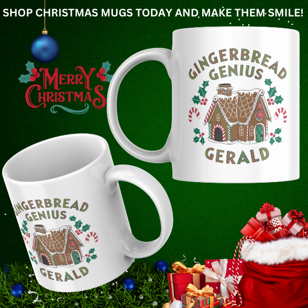 Shop the Personalized Gingerbread Genius Gerald V2 Christmas Mug - Double-Sided Print