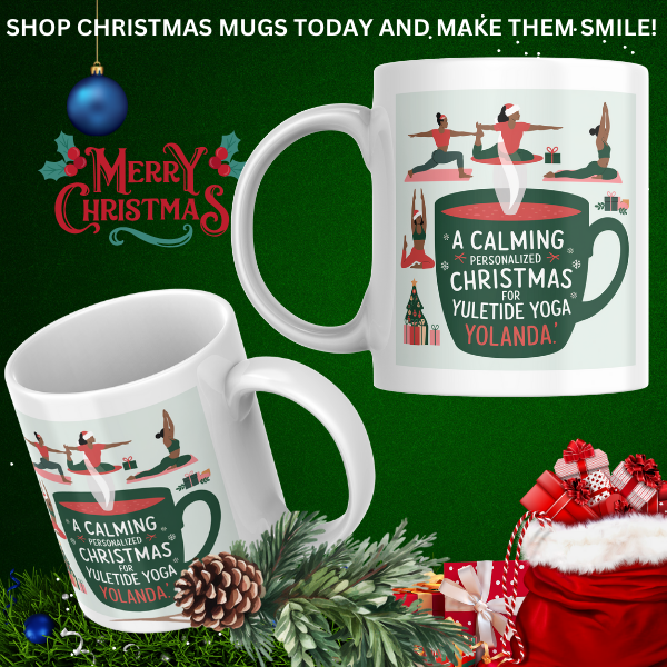 Shop Personalized Yuletide Yoga Yolanda Christmas Mug - Double-Sided Print