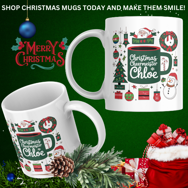 Shop Personalized Christmas Mug - Festive Cheermeister Chloe Design, Double-Sided Print