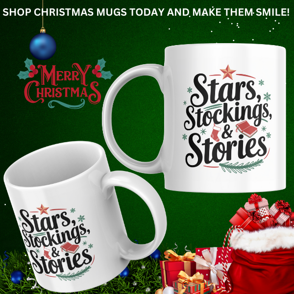 Shop the Family Christmas Mug: Stars, Stockings, & Stories Design - Double-Sided Print