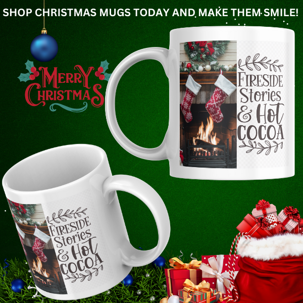 Shop the Family Christmas Mug: Fireside Stories & Hot Cocoa Design, Double-Sided Print