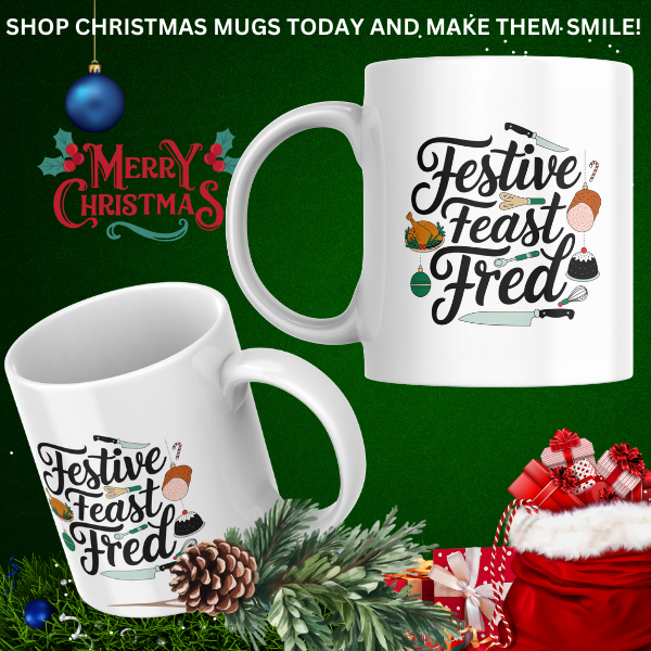 Shop the Festive Feast Fred Personalized Christmas Mug - Double-Sided Print