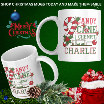 Shop the Personalized Candy Cane Chemist Charlie Christmas Mug - Double-Sided Print