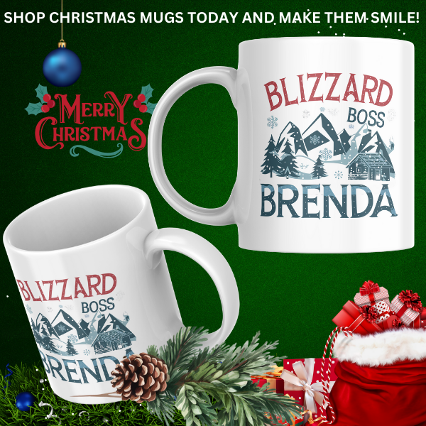 Shop the Personalized Blizzard Boss Brenda Christmas Mug – Double-Sided Print