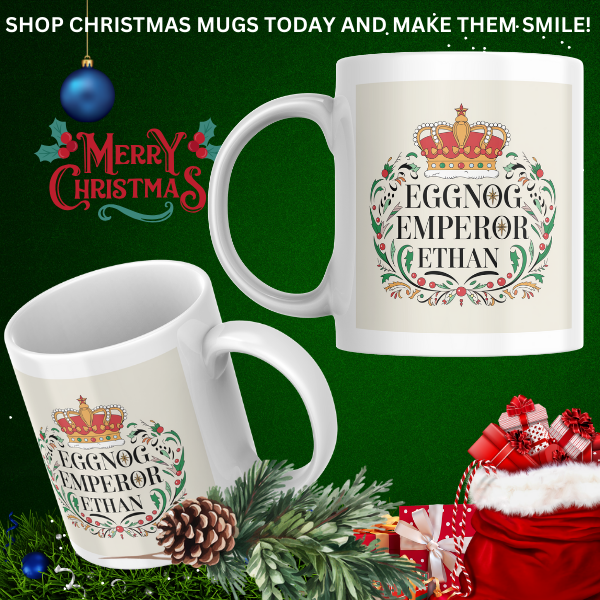 Shop the Personalized Eggnog Emperor Ethan Christmas Mug - Double-Sided Print