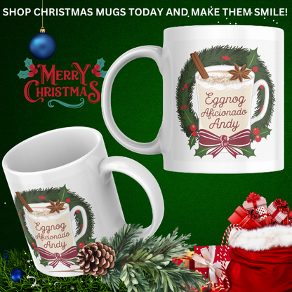 Shop the Personalized Eggnog Aficionado Andy V2 Christmas Mug – Double-Sided Print