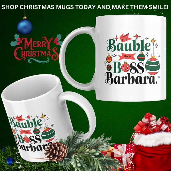 Shop Personalized Christmas Mug by Bauble Boss Barbara - Double-Sided Print