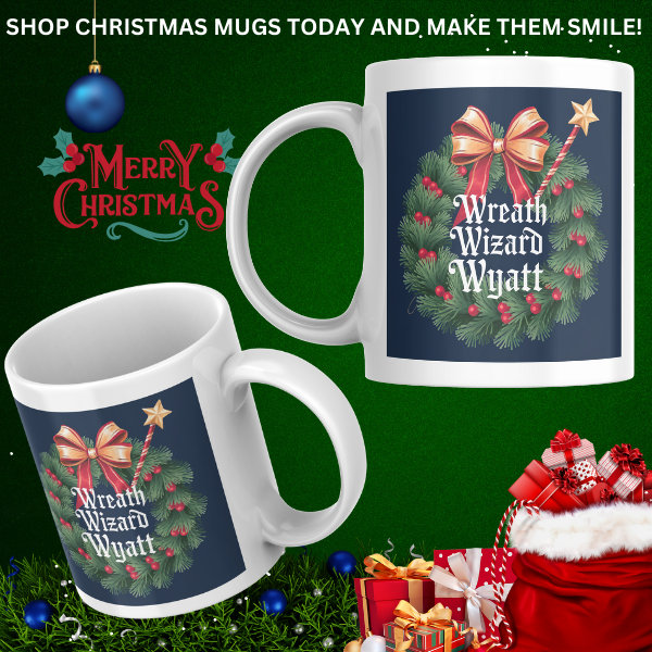 Shop the Personalized Wreath Wizard Wyatt Christmas Mug - Double-Sided Print