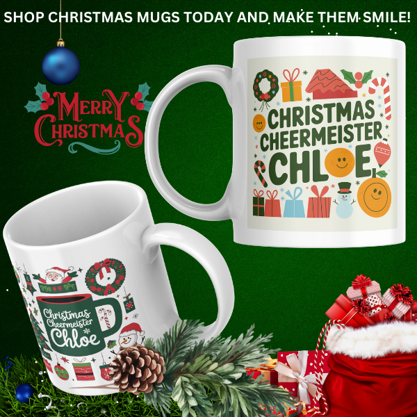 Shop Personalized Christmas Mug - Festive Cheermeister Chloe Design, Double-Sided Print