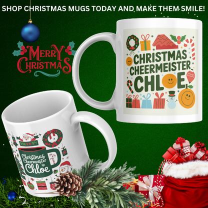 Shop Personalized Christmas Mug - Festive Cheermeister Chloe Design, Double-Sided Print