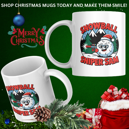 Shop the Personalized "Snowball Sniper Sam" Christmas Mug - Double-Sided Print