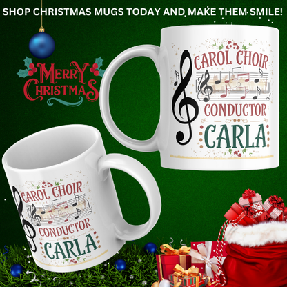 Shop the Carol Choir Conductor Carla V3 Personalized Christmas Mug - Double-Sided Print