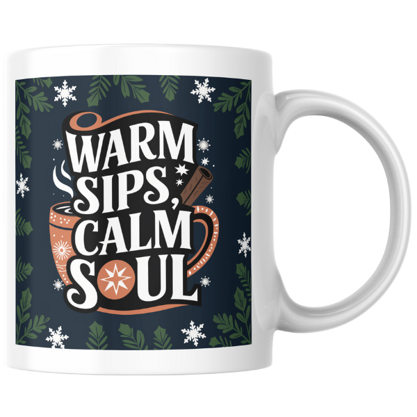 Shop the "Warm Sips, Calm Soul" Christmas Mug for a Cozy Holiday Experience