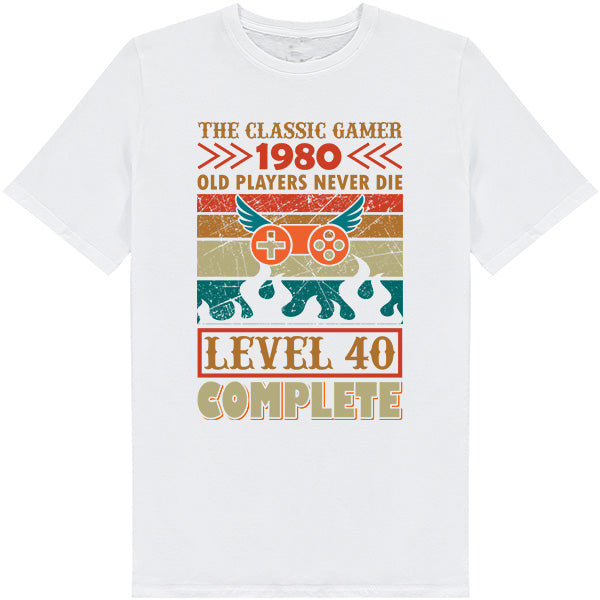 Classic Gamer 1980 T-Shirt - "Old Players Never Die" | Unisex