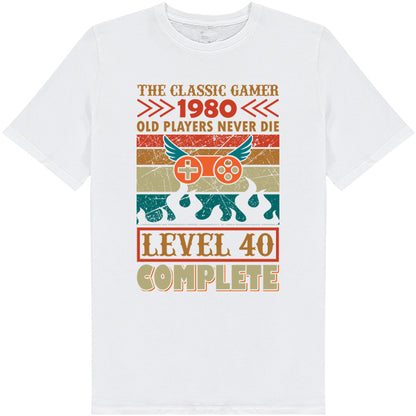 Classic Gamer 1980 T-Shirt - "Old Players Never Die" | Unisex