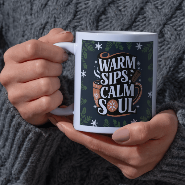 Shop the "Warm Sips, Calm Soul" Christmas Mug for a Cozy Holiday Experience