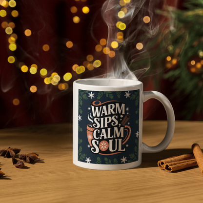 Shop the "Warm Sips, Calm Soul" Christmas Mug for a Cozy Holiday Experience