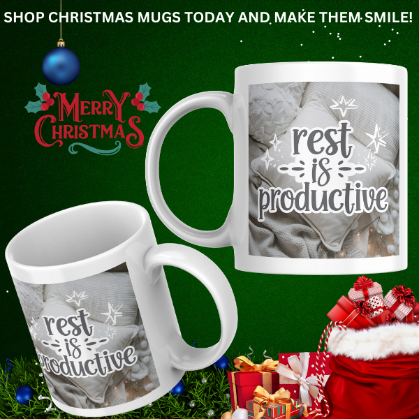 Shop the "Rest is Productive" Christmas Mug - Perfect Holiday Gift for Relaxation and Cheer