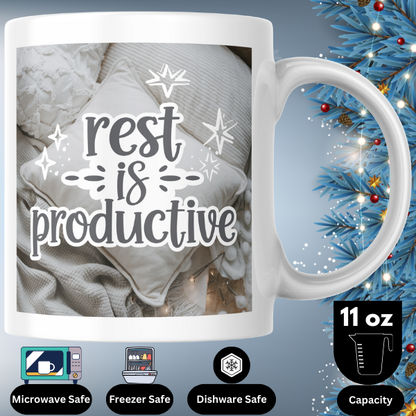 Shop the "Rest is Productive" Christmas Mug - Perfect Holiday Gift for Relaxation and Cheer