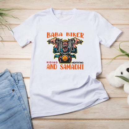 Baba Biker Meditating T-Shirt | Unisex Motorcycle Apparel