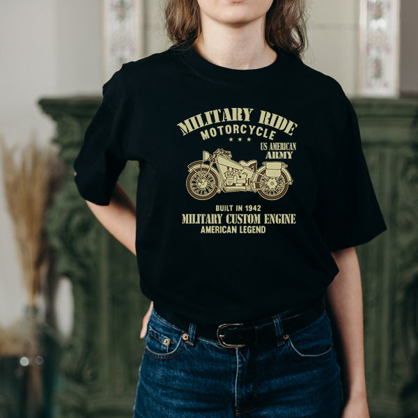 Military Ride Motorcycle T-Shirt | Unisex Army Tee for Bikers