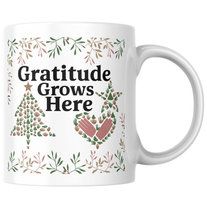 Shop the "Gratitude Grows Here" Christmas Mug - Perfect Holiday Gift for Coffee Lovers