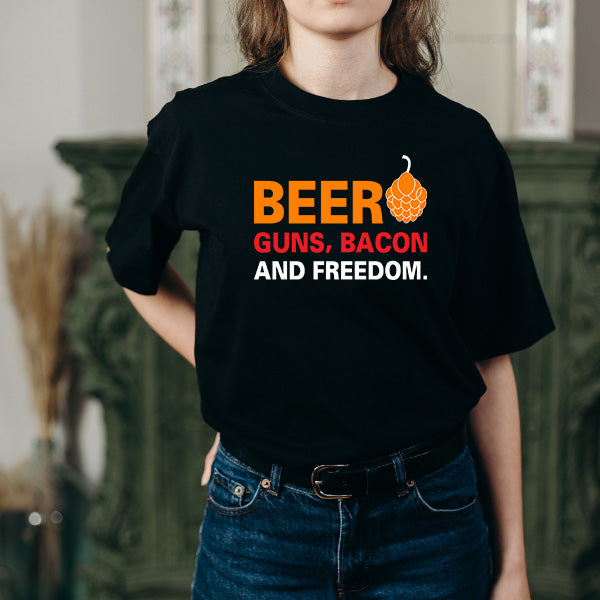 Beer Guns Bacon Freedom T-Shirt | Unisex | Equestrian Apparel