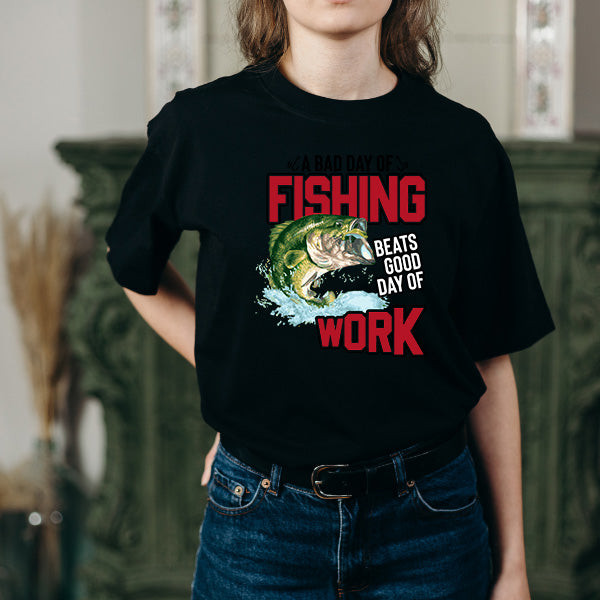 Fishing Enthusiast T-Shirt - 'A Bad Day Of Fishing' Design