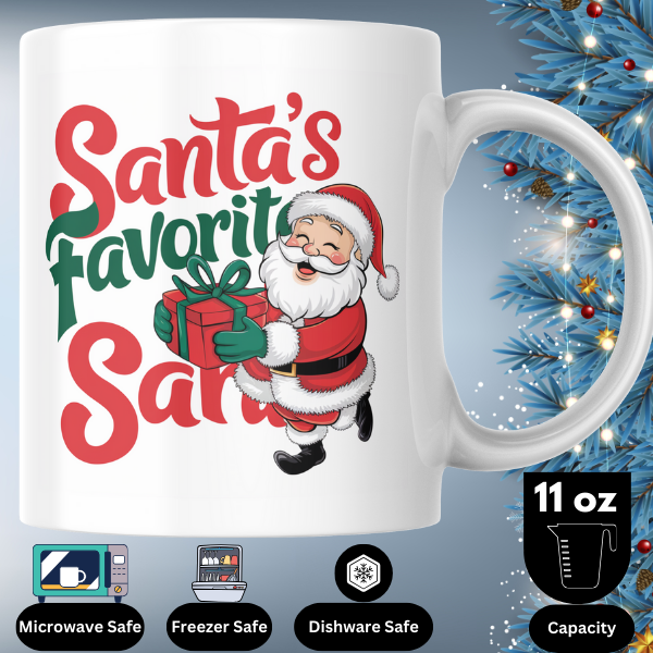 Shop Personalized Christmas Mug - "Santa's Favorite Sarah" Design, Double-Sided Print