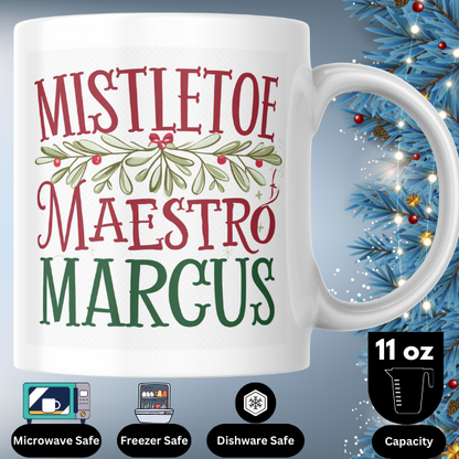 Shop the Personalized Mistletoe Maestro Marcus Christmas Mug - Double-Sided Print