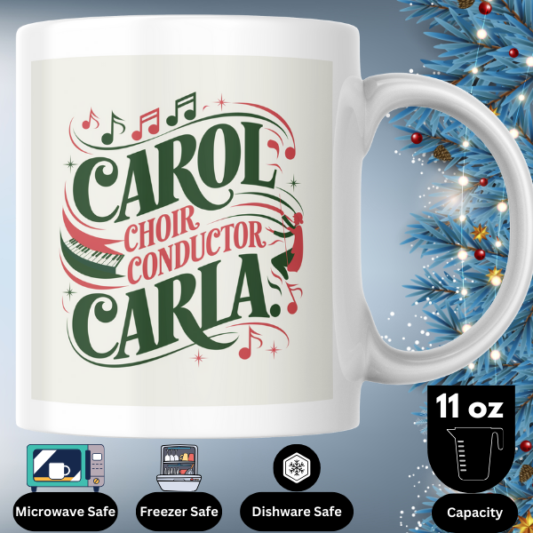 Shop the Carol Choir Conductor Carla V2 Personalized Christmas Mug - Double-Sided Print