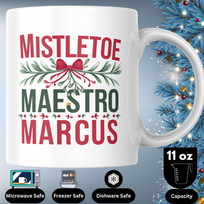 Shop the Personalized Mistletoe Maestro Marcus Christmas Mug - Double-Sided Print