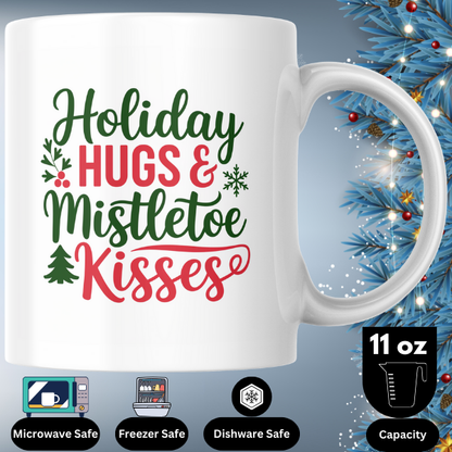 Shop Festive Family Christmas Mug - Holiday Hugs & Mistletoe Kisses Design, Double-Sided Print