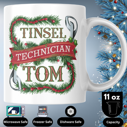 Shop the Personalized "Tinsel Technician Tom" Christmas Mug - Double-Sided Print